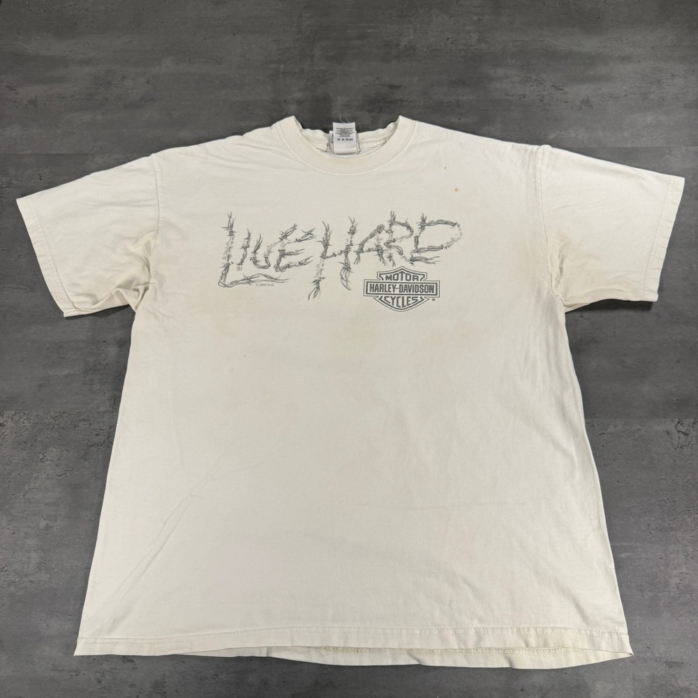 Vintage Harley-Davidson T-Shirt XL Live Hard White Grand Teton Idaho Distress
